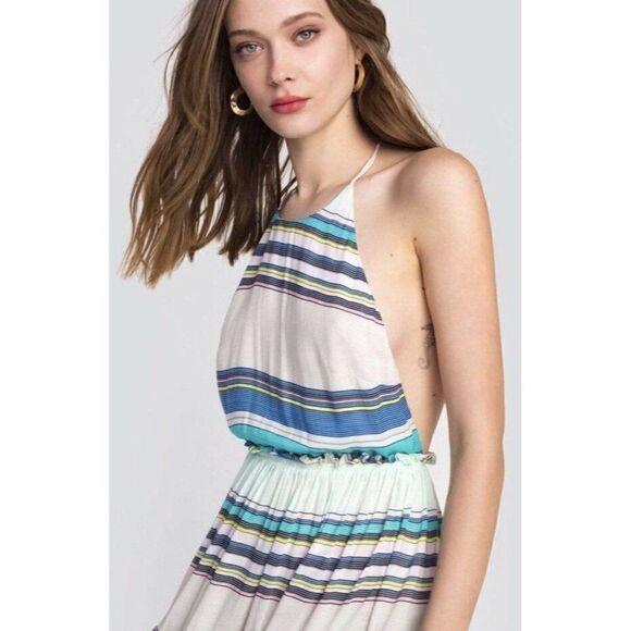NWT WILDFOX Sz L STRIPED T BACK RUFFLE MINI COVER UP OPEN BACK DRESS $178 - Picture 2 of 10